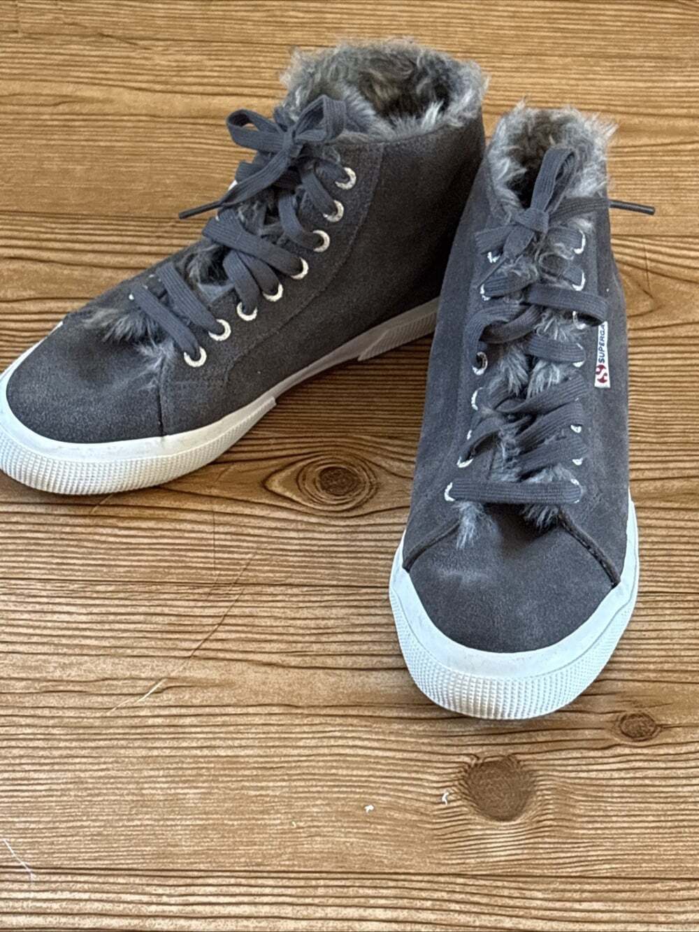Superga Gray Suede Unisex Mid Top Faux Fur Sneakers Women's 9.5 Mens 8 EU 41
